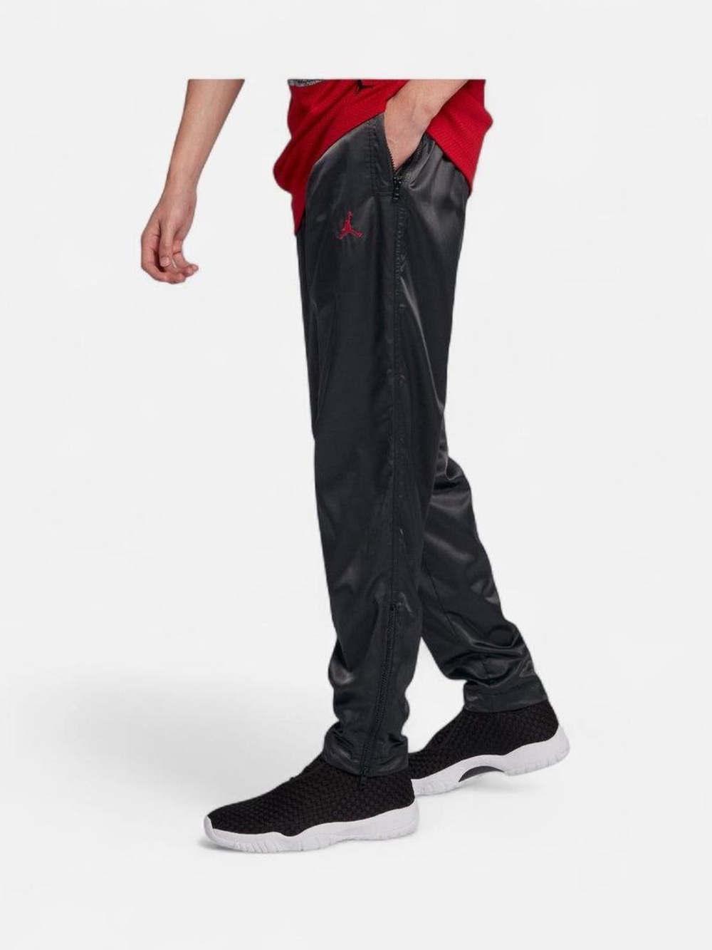 Jordan Men's Black Satin Track Pants with Red Jumpman XS